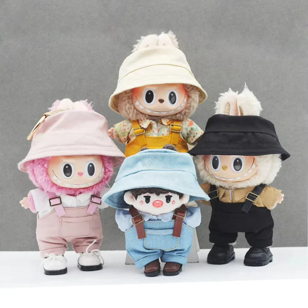 17cm Labubu V1/V2 Mini Doll Outfit – Striped Overalls, Hat, Glasses & Shoes Accessories Gift Set