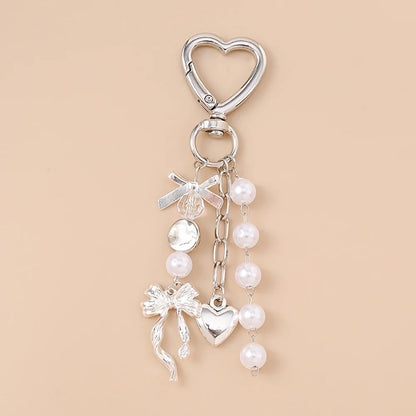 Cute Bowknot Heart Keychain - Crystal Pearl Pendant Charm for Women, Girls & Handbag Decoration