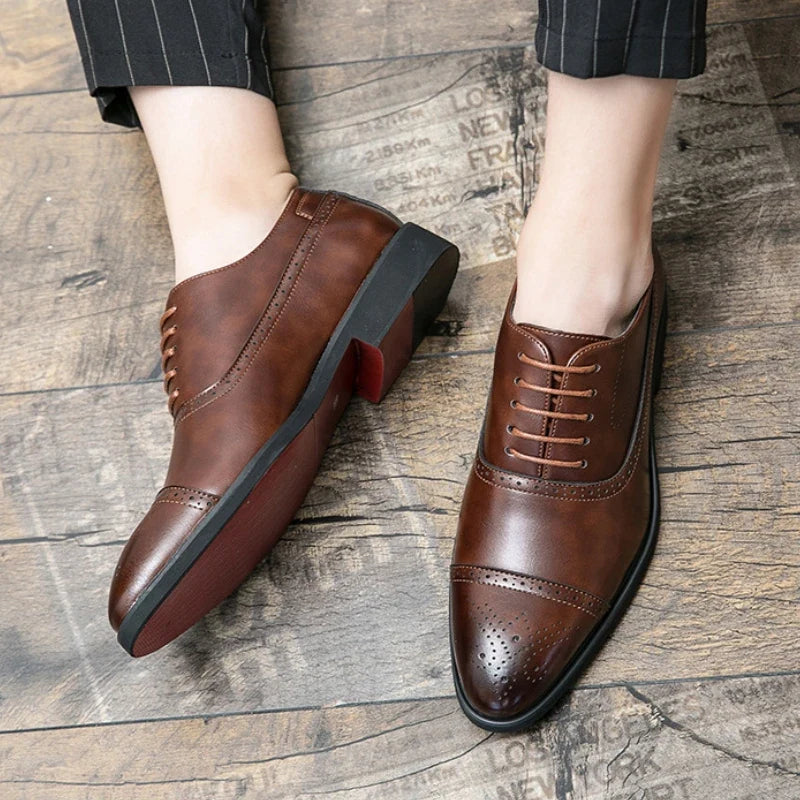 Men’s Red Sole Leather Oxford Shoes - Pointed Toe Lace-Up Business, Office, Party & Wedding Dress Shoes