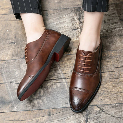 Men’s Red Sole Leather Oxford Shoes - Pointed Toe Lace-Up Business, Office, Party & Wedding Dress Shoes