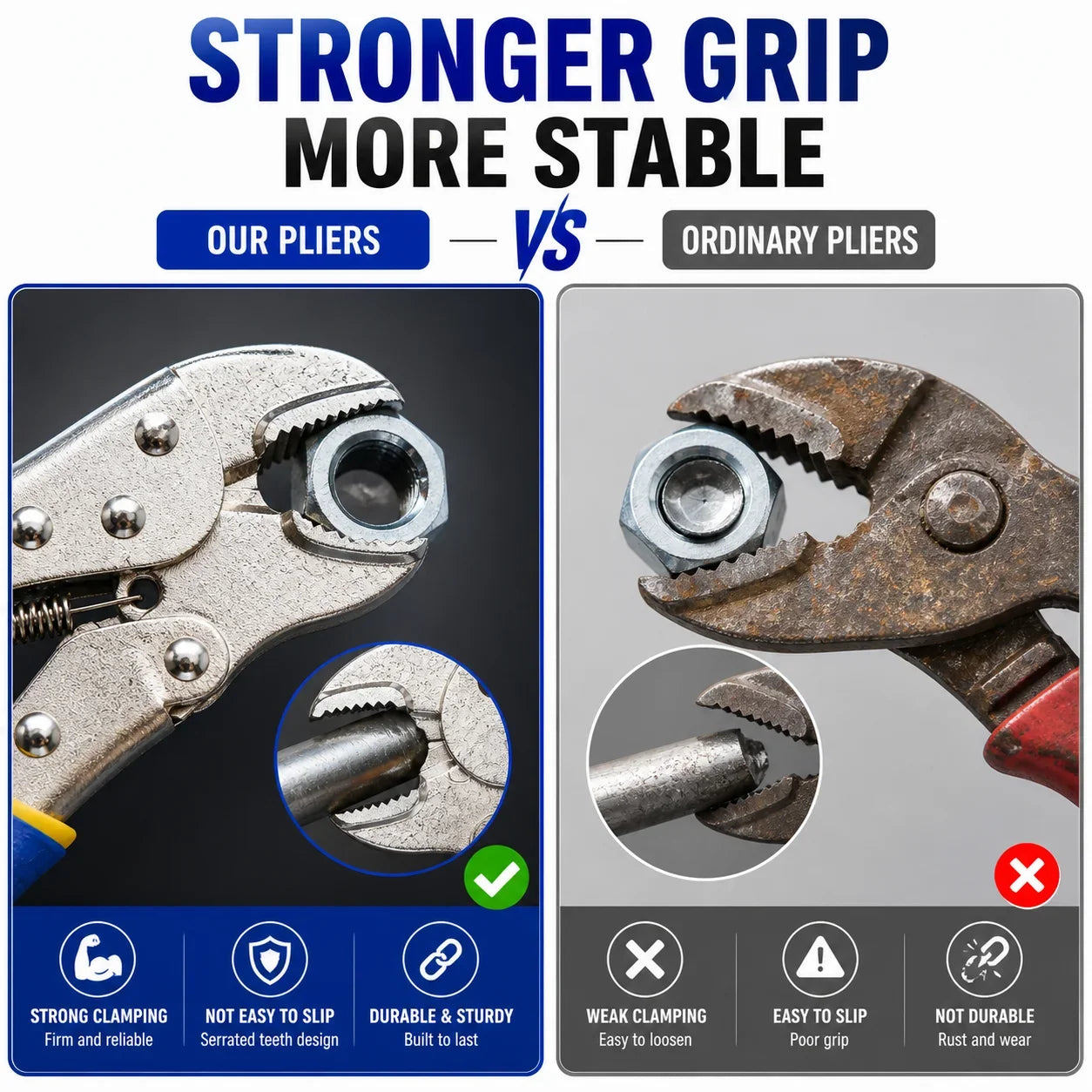 Multi-Function Locking Pliers - Straight & Curved Jaw Adjustable Heavy-Duty Vise Grip Clamp Tool