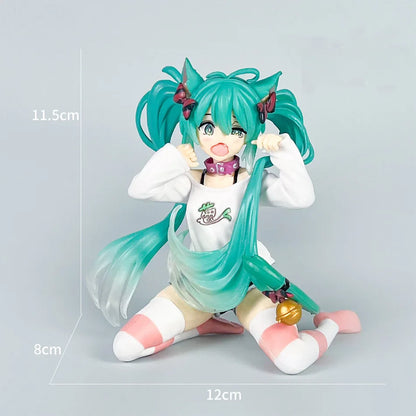 Hatsune Miku 12cm Neko Ears Figure – Cute Anime Desktop Figurine T-Shirt Ver. Kawaii Model Toy Decor