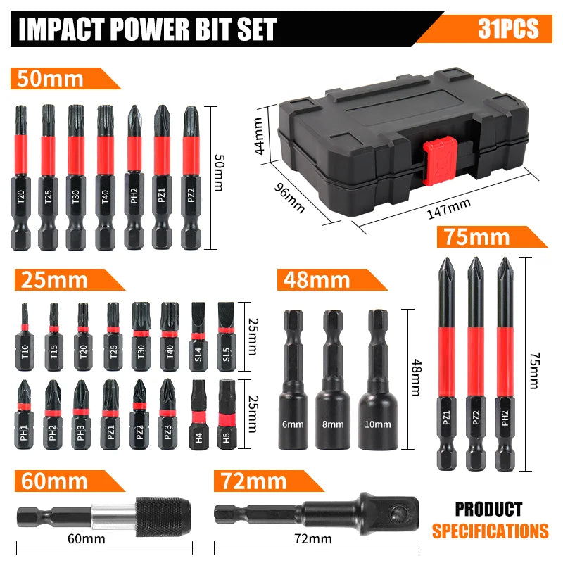 31Pcs Electric Screwdriver Bit Set - Alloy Phillips Hex Torx Socket Bits with Storage Case
