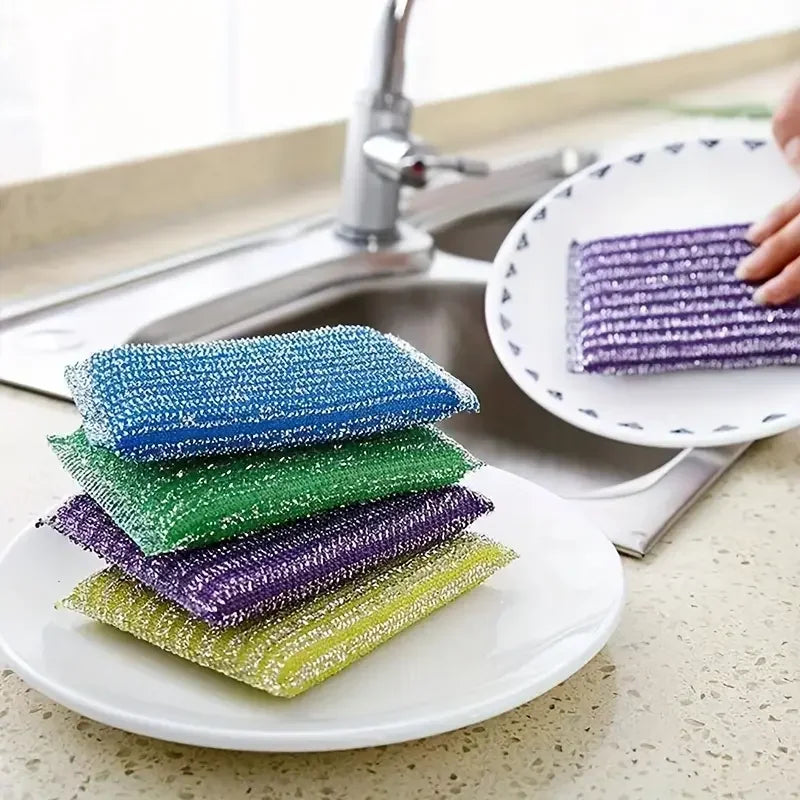 Steel Wire Sponge Scouring Pads (10/50pcs) – Double-Sided Non-Stick Oil Cleaning Cloths for Kitchen Dishwashing & Heavy Duty Scrubbing Tools