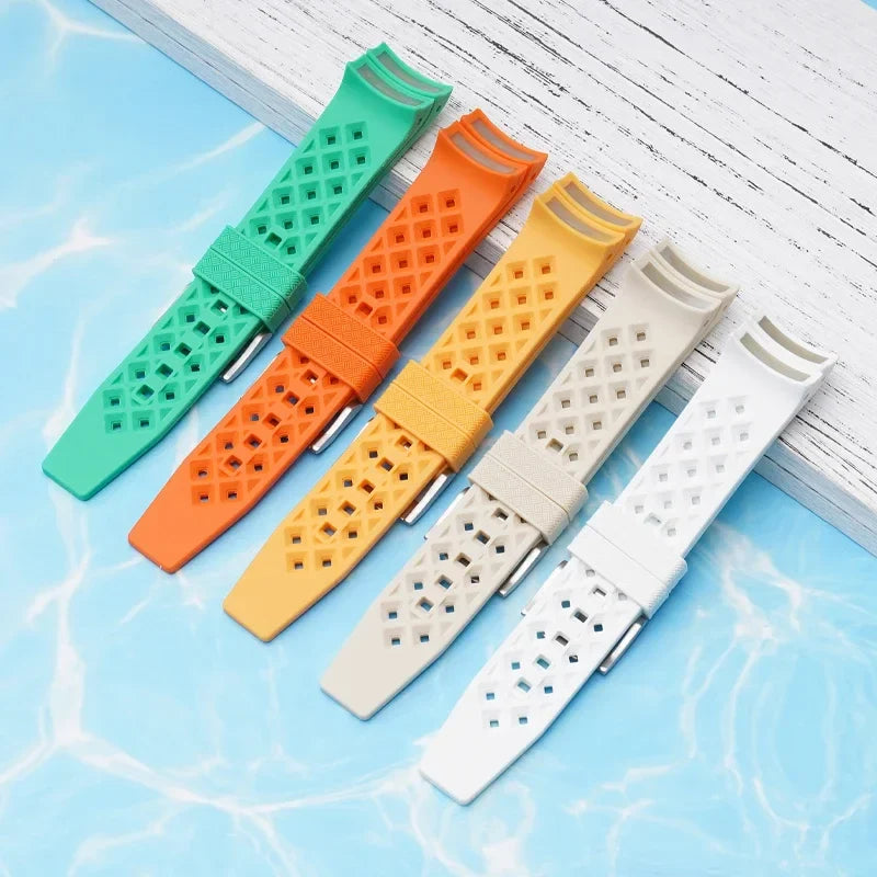 Curved End Strap for Swatch X Blancpain Fifty Fathoms – 22mm Waterproof Liquid Silicone Watch Band for Men & Women
