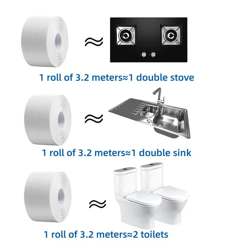 Self-Adhesive PVC Waterproof Sealing Tape for Kitchen & Bathroom – Oil-Proof Sink Edge Caulk Strip for Corner Wall & Toilet Seal Repair Tape