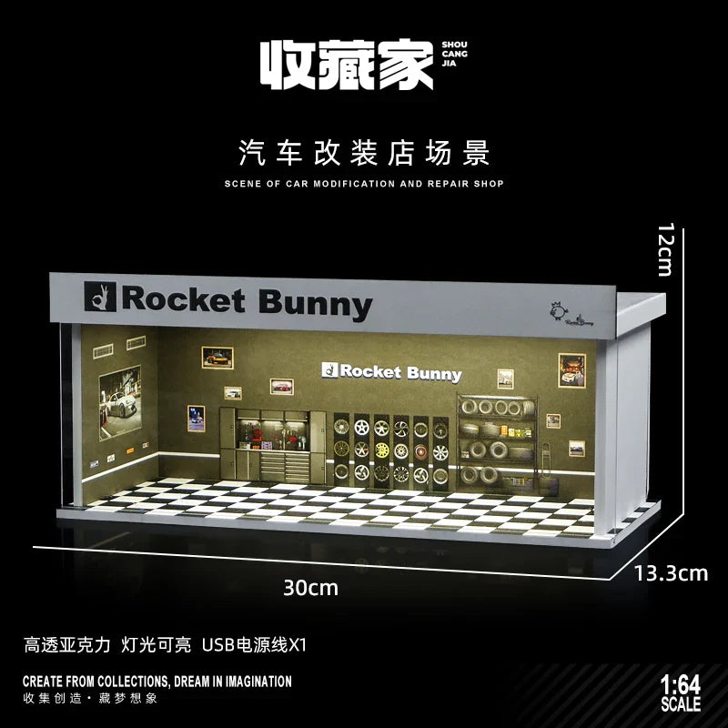 1/64 Scale Model Car Parking Space — Lighted Simulated Display Scene (Figures & Cars Not Included)