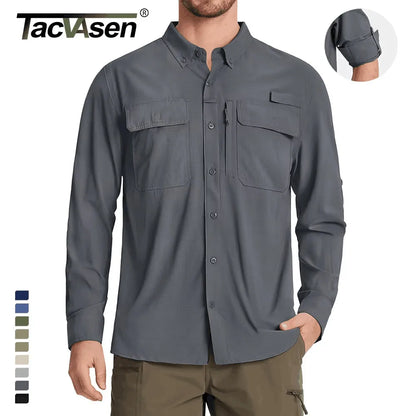 TACVASEN Men's UPF 50+ Fishing Shirt - Quick-Dry Long Sleeve Outdoor Hiking & Work Shirt