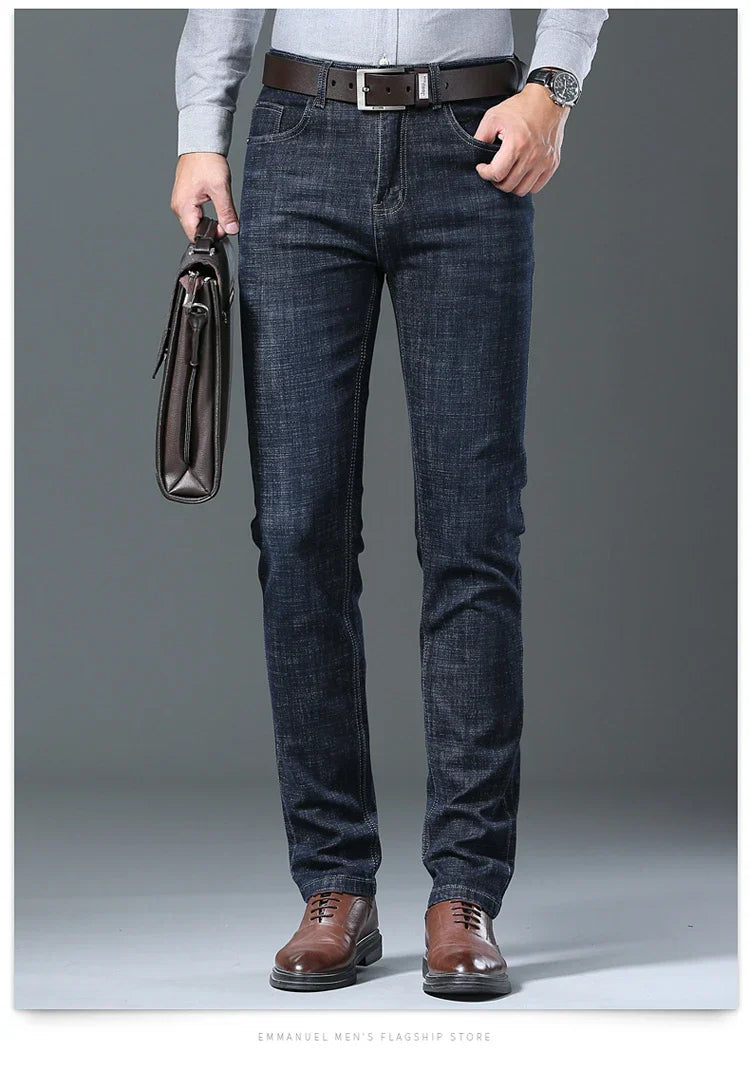 Men’s All-Match Brand Trousers – High-Quality Business Casual High Waist Denim Jeans for All Seasons