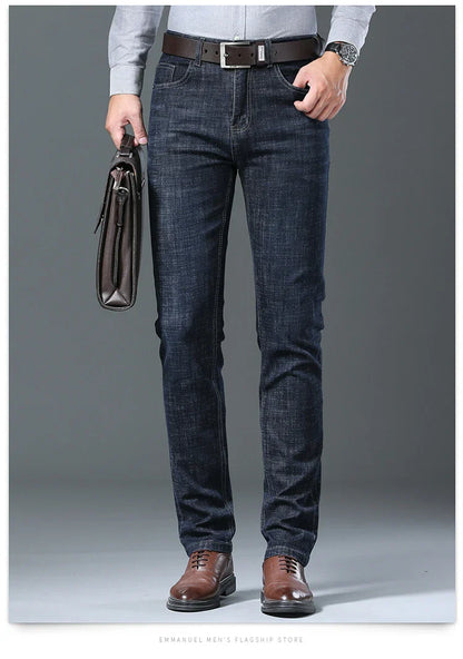Men’s All-Match Brand Trousers – High-Quality Business Casual High Waist Denim Jeans for All Seasons