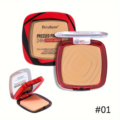Matte Full Coverage Pressed Powder Foundation - 24H Fresh Wear with Puff Applicator, Weightless Finish Makeup