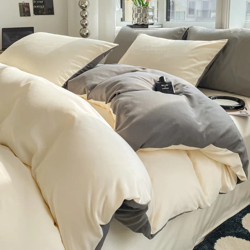 Washed Cotton Duvet Cover Set - Solid Color Soft Bedding Collection with Pillowcases Comforter Cover 220x240cm