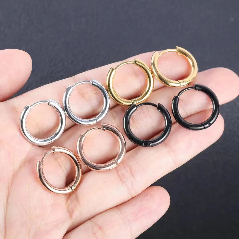 Tiny Stainless Steel Hoop Earrings - 8-20mm Dainty Round Ear Buckle Piercing Jewelry for Women & Men