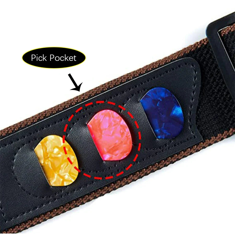 7Pcs Guitar Strap Set - Black PU Leather & Cotton Strap for Ukulele, Bass & Musical Instrument Accessories