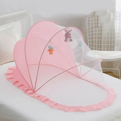 Portable Baby Mosquito Net Bed - Foldable Infant Crib with Cotton Pillow & Travel Bedding