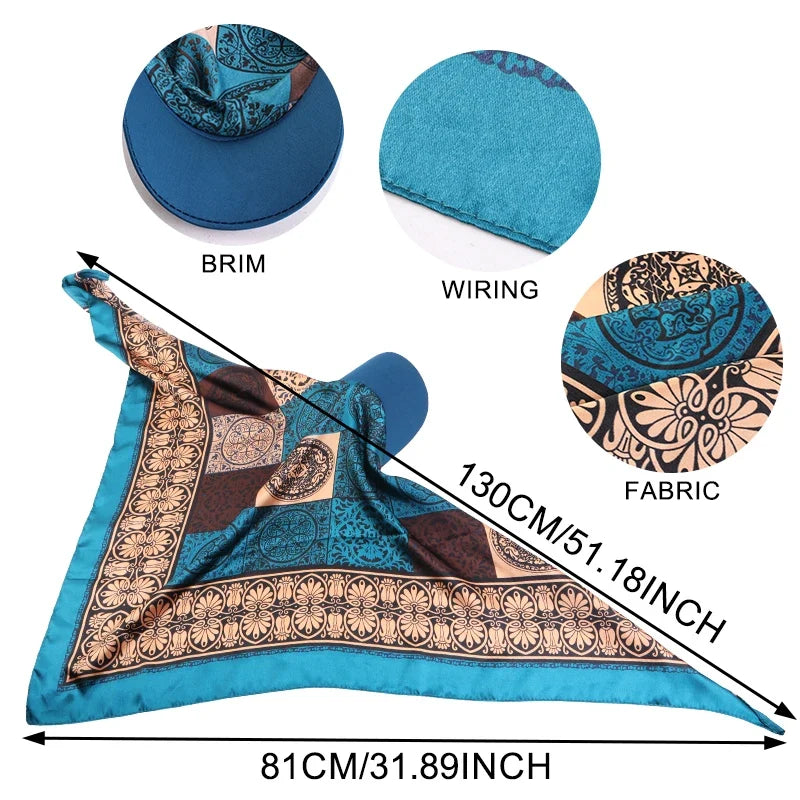Women’s Printed Satin Sun Hat - Soft Breathable Headscarf Cap with Brim for Summer Fashion & Outdoor Wear