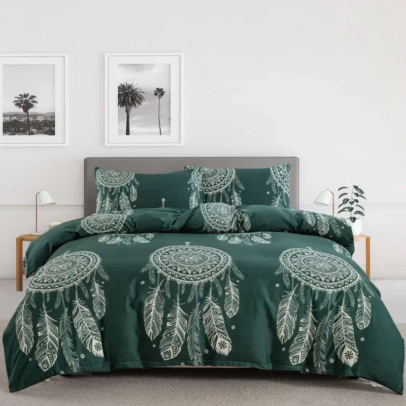 Grey Feather Duvet Cover Set – Full/Queen Boho Bird Plume Luxury Soft Reversible Comforter for Kids & Teens