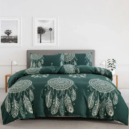 Grey Feather Duvet Cover Set – Full/Queen Boho Bird Plume Luxury Soft Reversible Comforter for Kids & Teens