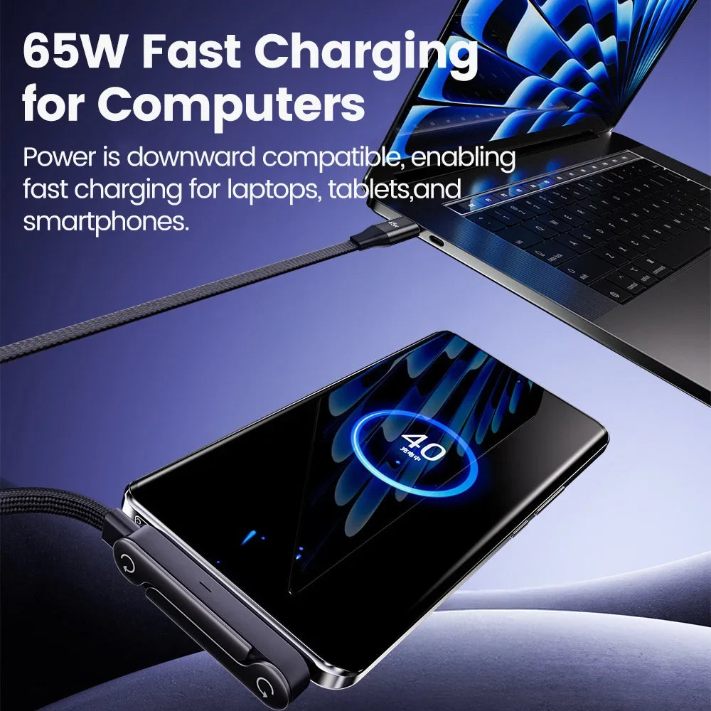 65W 2-in-1 USB-A to USB-C Cable - Fast Charging Foldable Phone Holder with Built-In Desk Stand