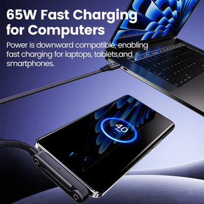 65W 2-in-1 USB-A to USB-C Cable - Fast Charging Foldable Phone Holder with Built-In Desk Stand