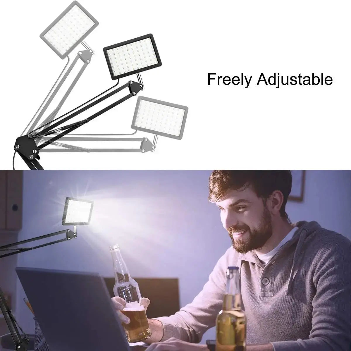 LED Photography Light with Scissor Arm Stand - Selfie & Conference Lighting, Photo Studio Lamp for Zoom & YouTube Live Streaming