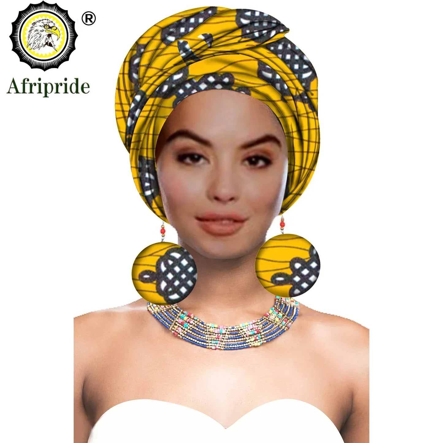African Turban Headwrap - Nigerian Ankara Headscarf with Matching Earrings