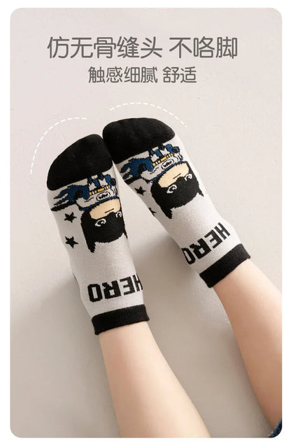 5 Pairs Spiderman Cotton Socks for Kids – Iron Man, Hulk, Thor Anime Boys Short Socks, Cartoon Baby Spring & Summer Footwear