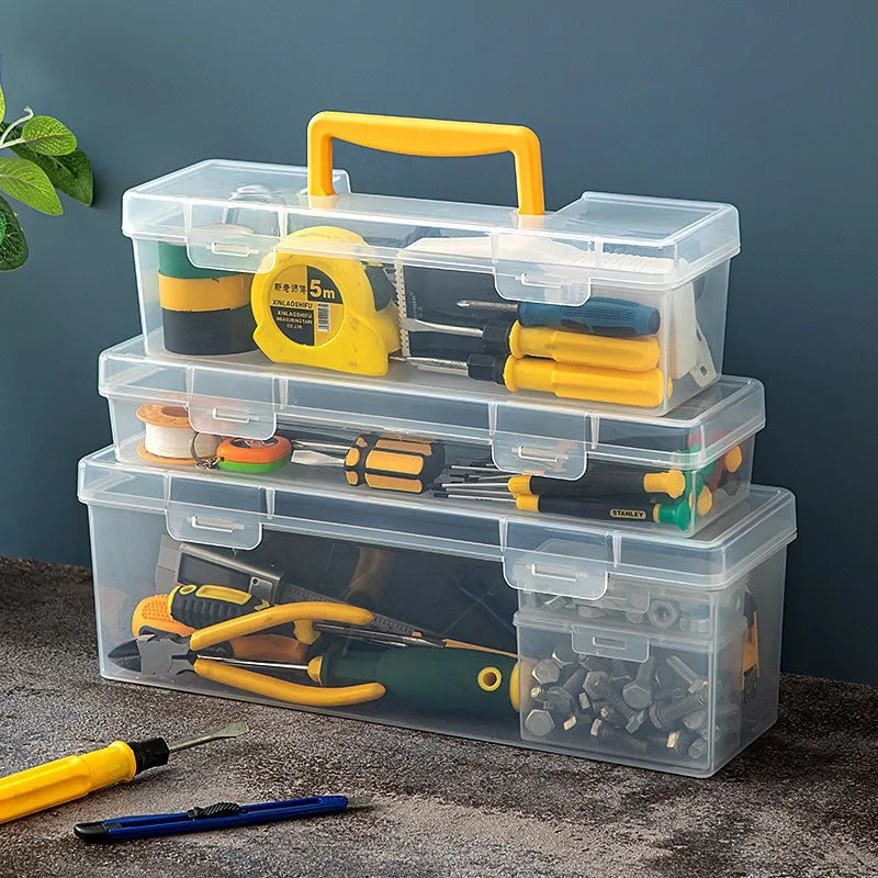 Multi-Compartment Tool Storage Box - Transparent Portable Organizer for Screws, Wrenches & Small Parts