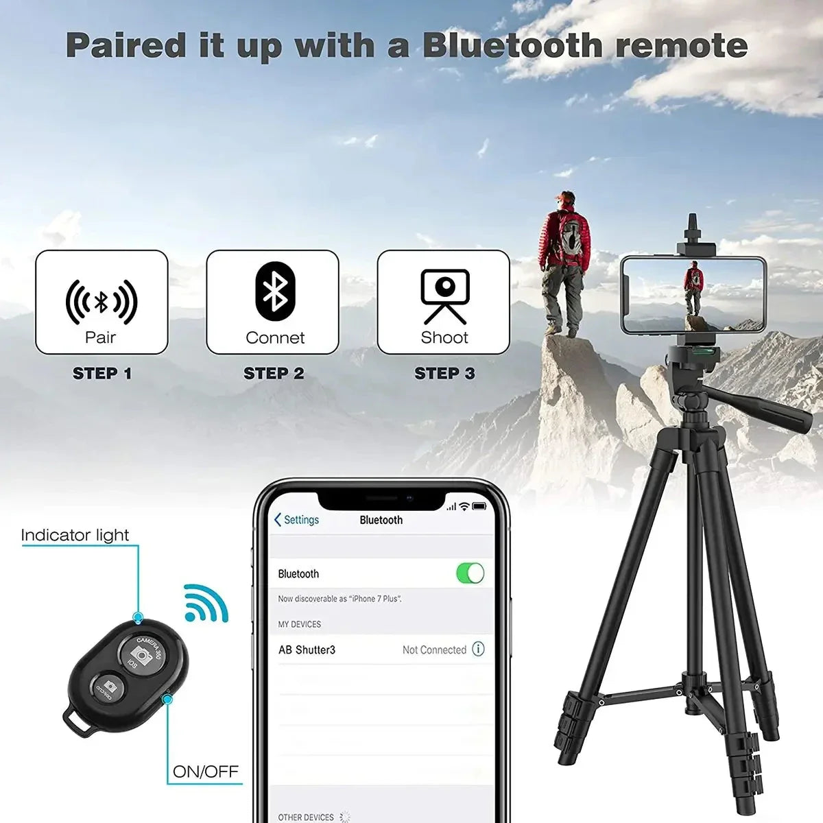 Phone Camera Tripod Stand – Lightweight with Bluetooth Remote, Universal Phone Holder for Photography, Compatible with Xiaomi, Huawei, DSLR