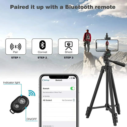 Phone Camera Tripod Stand – Lightweight with Bluetooth Remote, Universal Phone Holder for Photography, Compatible with Xiaomi, Huawei, DSLR