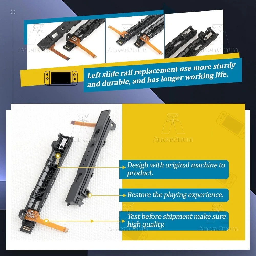 Switch JoyCon Slide Rail Repair Kit - Left & Right Replacement Rails with Sensor Flex Cable for Switch OLED Controllers