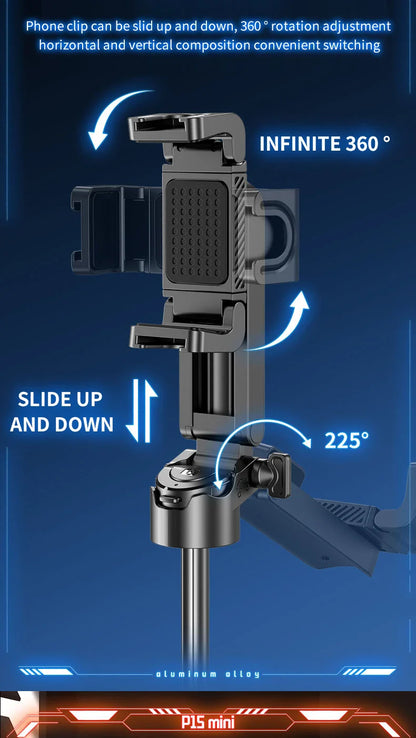 Mini Tripod Selfie Stick 2025 – Bluetooth Remote, One-Touch Push Button, 360° Rotating Stand for iPhone