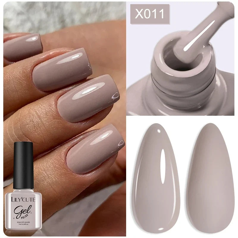 LILYCUTE Solid Color Gel Nail Polish 7ml - Semi-Permanent Soak Off UV LED Gel Varnish for Nail Manicure Art