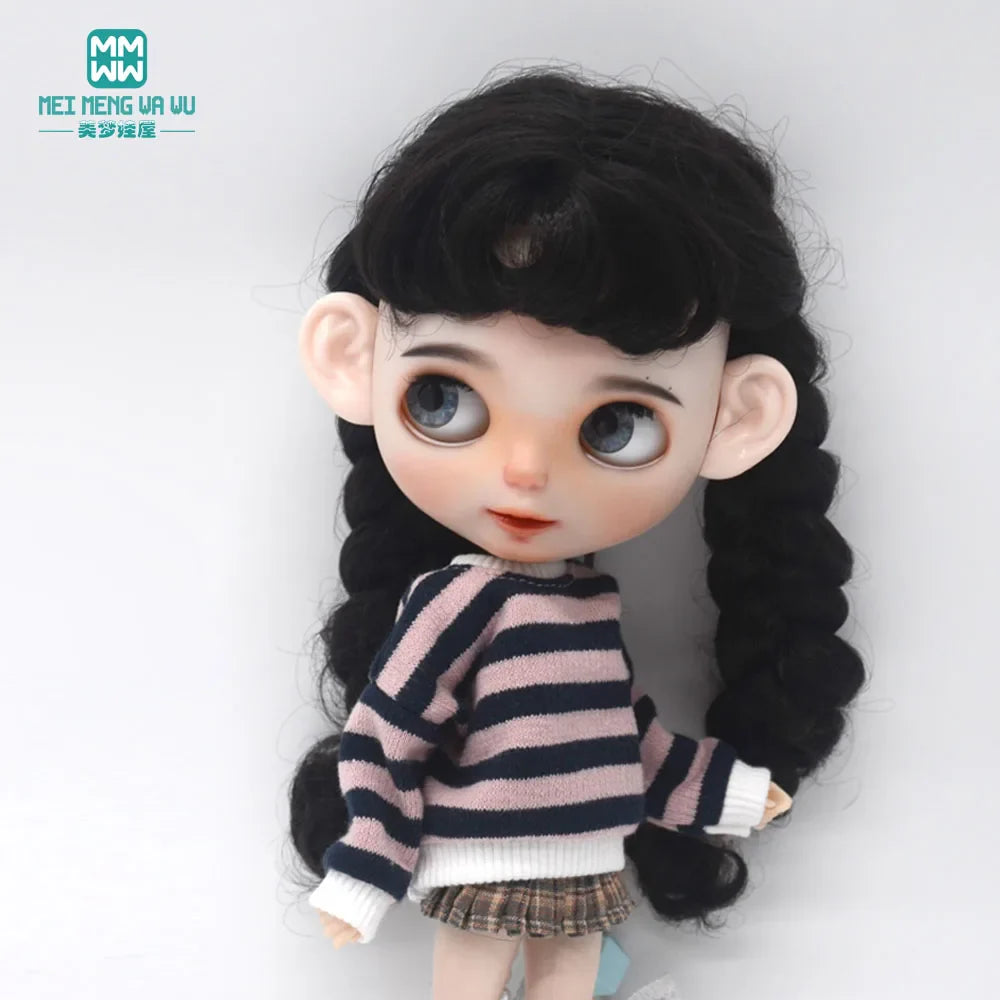 Blythe Doll Clothes – Fashion Tops, Black & White Shirts with Jeans & Plaid Pants for Azone OB22/OB24 Dolls