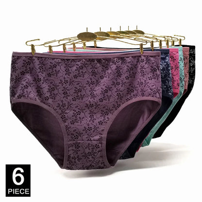 Women’s Cotton Briefs Set - Sexy Print Mid-Rise Plus Size Panties 2XL-4XL Soft Breathable Underwear 6Pcs