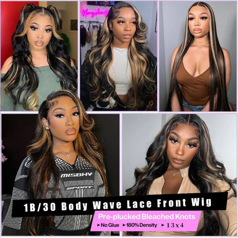 1B30 Highlight Blonde Body Wave Wig – 13x4 HD Lace Frontal, Pre-Plucked Brazilian Human Hair, 200% Density