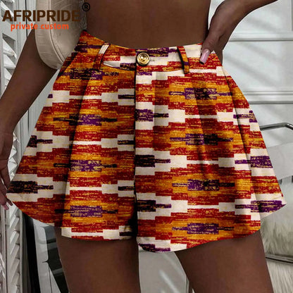 Women's Running Shorts - High Waist Elastic Athletic Shorts with Pockets Ankara Print