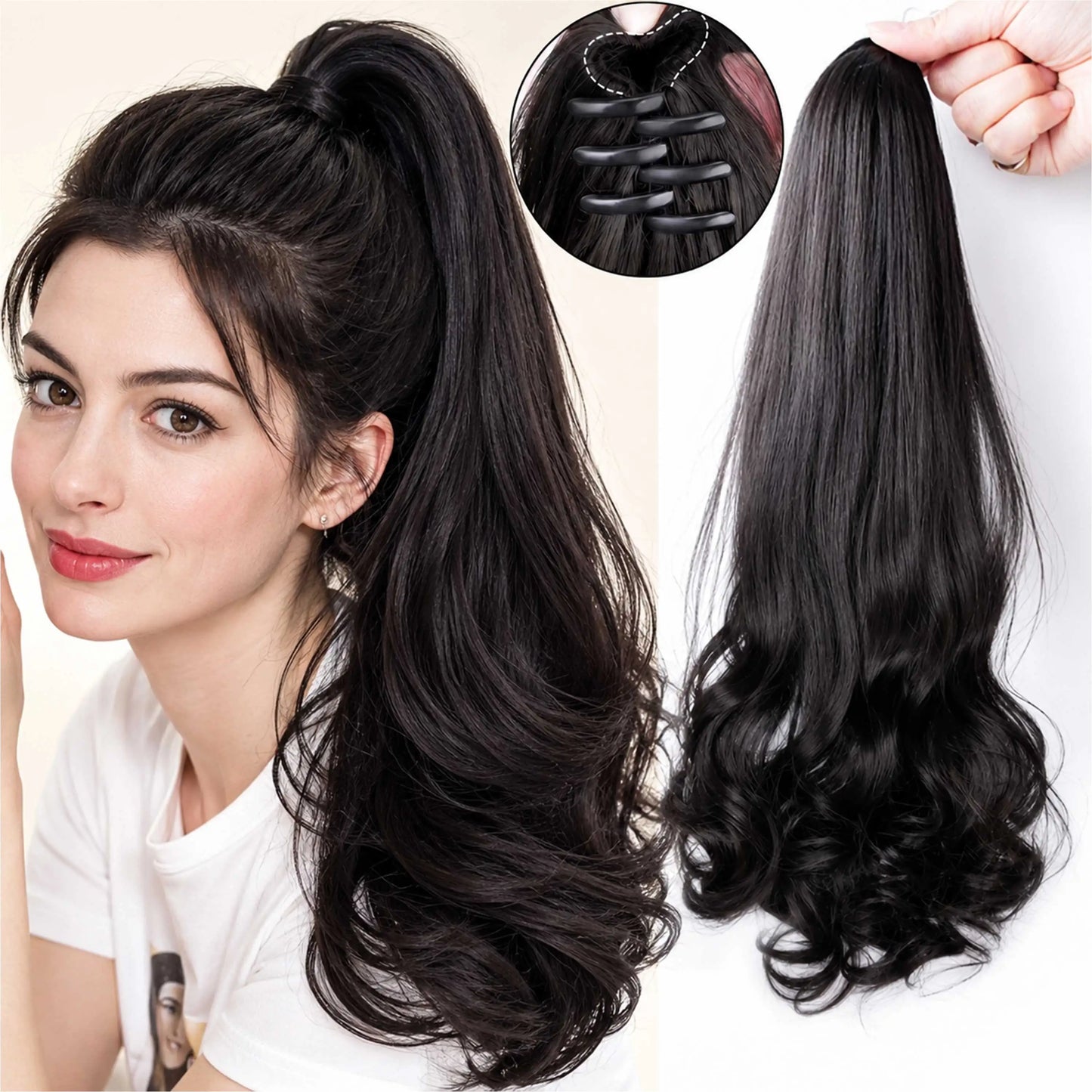 50cm Synthetic Straight Claw Clip-On Ponytail Extension – Heat Resistant Hairpiece for Women, Daily Wear & Party Styling