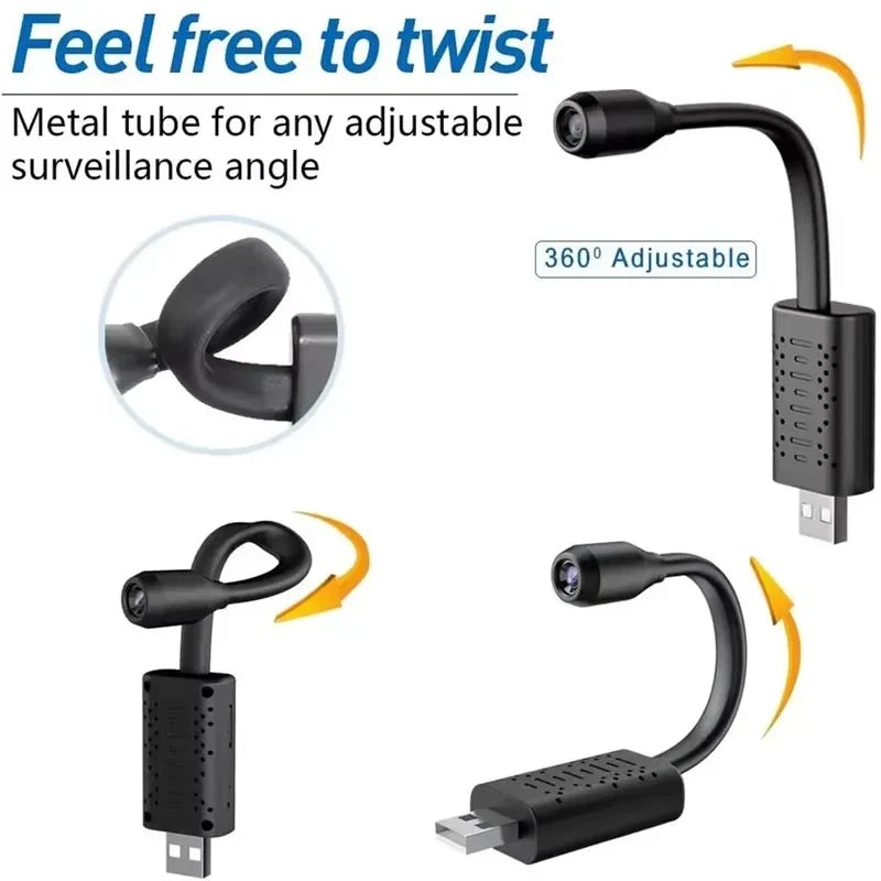 4K USB WiFi Mini Camera - Flexible Lens Motion Detection Video Recorder for Security Monitoring