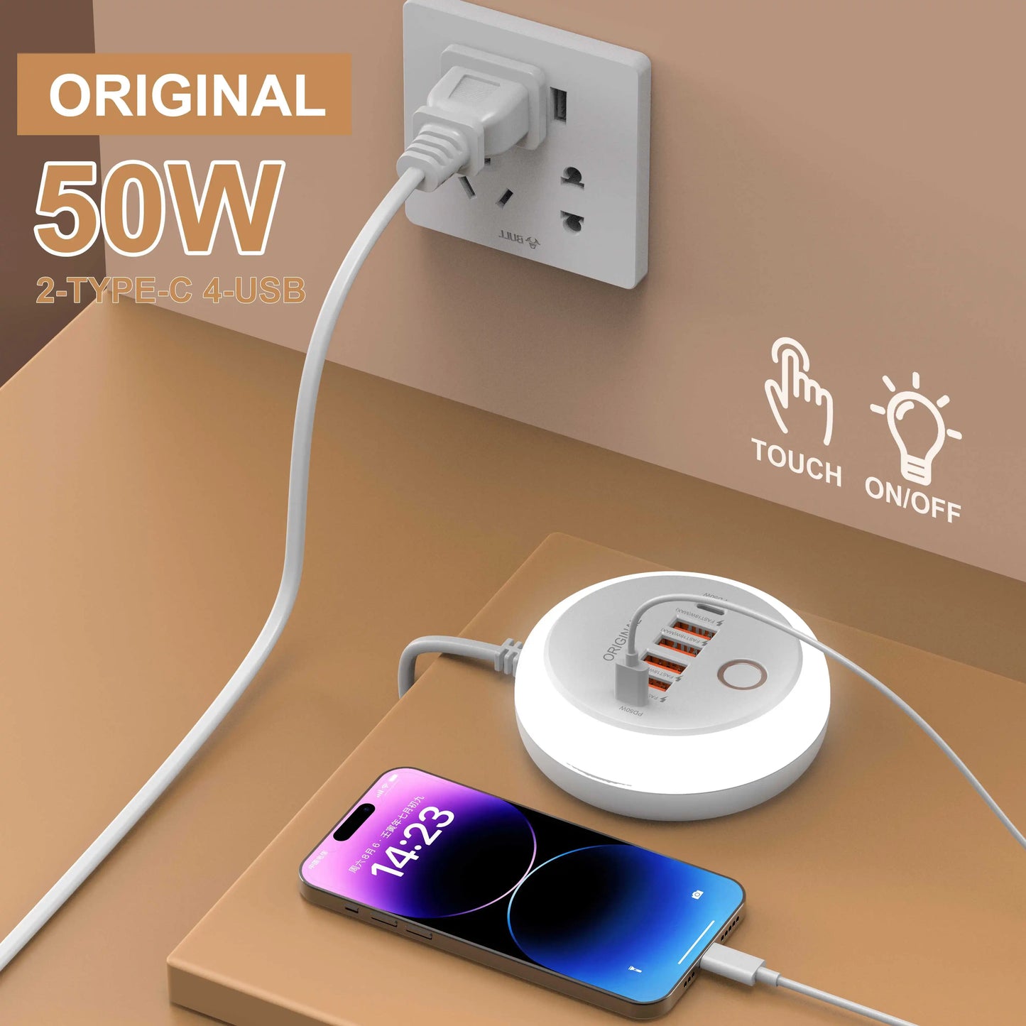 50W 6-Port USB PD Charger - Fast Charging Travel Adapter with Quick Charge 3.0 for iPhone, Samsung & Xiaomi