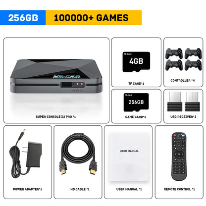 KINHANK Super Console X2 Pro Retro Game Console – 90,000 Built-in Video Games for PS1/DC/MAME/SS with Gamepad, Kid Gift Gaming Box
