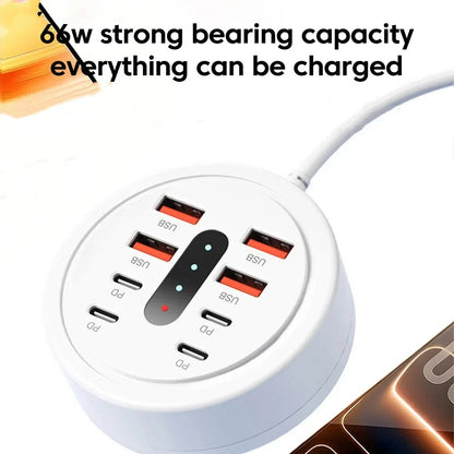 8-Port 66W Desktop Charging Station - 4 USB + 4 USB-C Fast Charger for Home & Travel