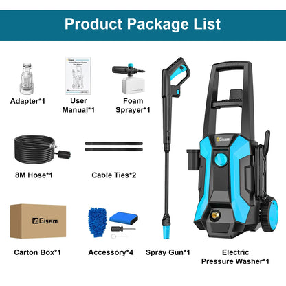 2200W 200Bar Electric Pressure Washer - Car & Garden Cleaning Gun with 180° Adjustable Nozzle