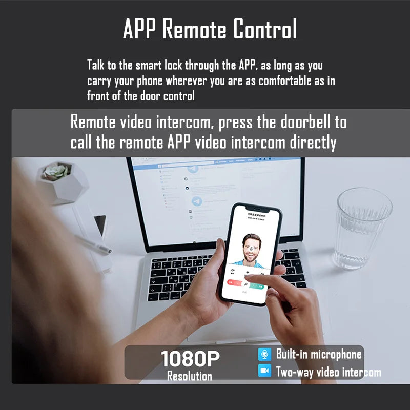 WiFi Tuya APP Face Recognition Smart Door Lock – Camera, Video Call, Voice Intercom & Automatic Digital Lock