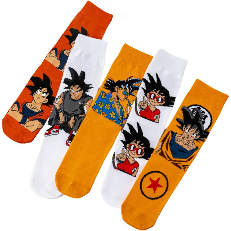 Men’s Dragon Ball Anime Mid Tube Socks - Bandai Cartoon Character Cotton Crew Socks