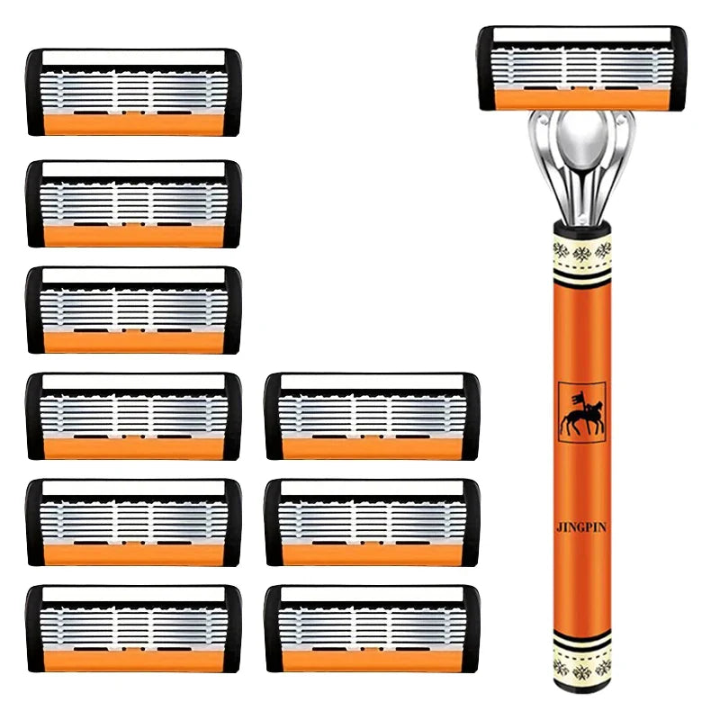 Men’s 6-Layer Safety Razor Set – High-Quality Sharp Stainless Steel Shaver with Replaceable Blades