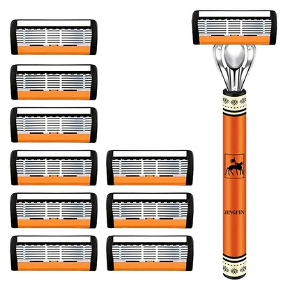 Men’s 6-Layer Safety Razor Set – High-Quality Stainless Steel Shaver with Replaceable Blades