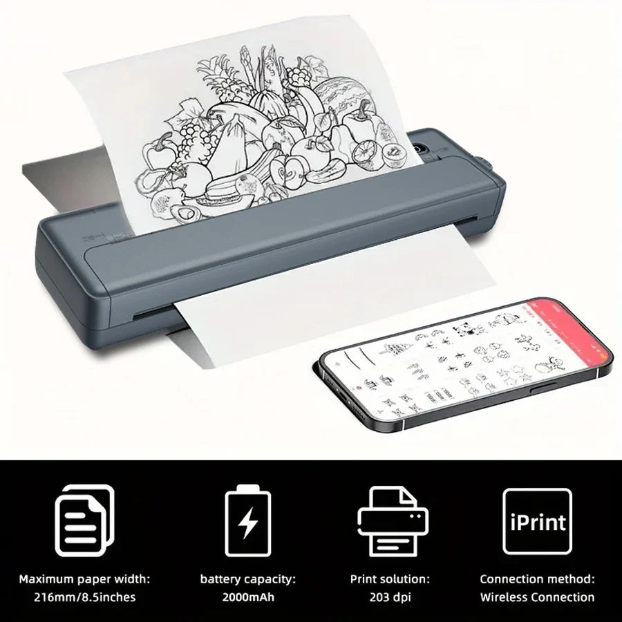 A4 Portable Thermal Printer - Lightweight & Compact Wireless Mobile Printer for Travel, Vehicles, and Office Use