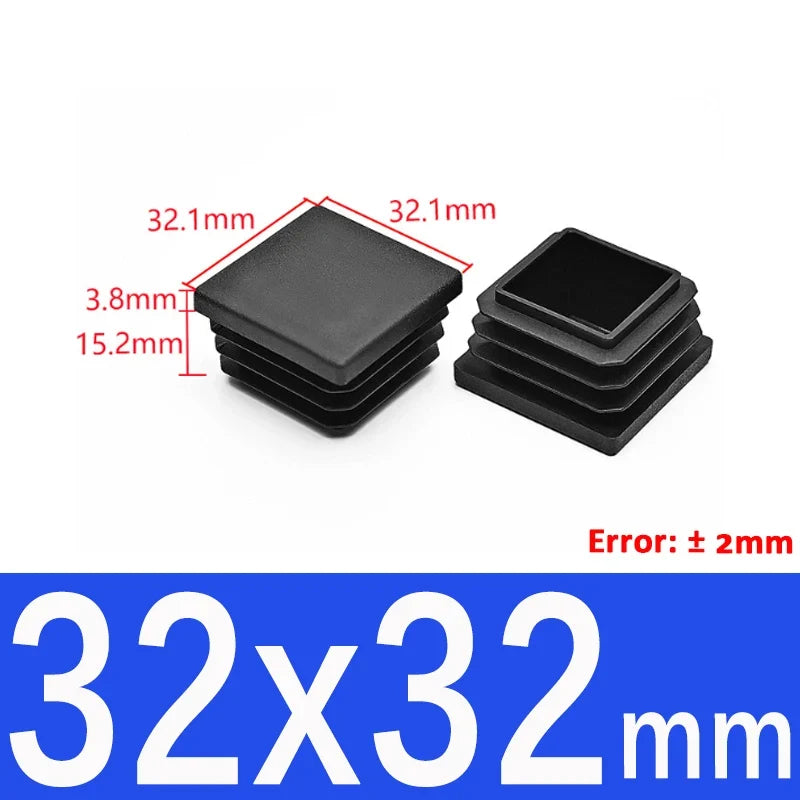 Black Square Tube End Caps - Plastic Blanking Plugs for Furniture, Tables & Chairs 10-100mm
