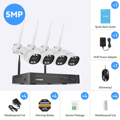 H.View 8CH 5MP Wireless WiFi Security Camera System — CCTV NVR Kit with Indoor/Outdoor Cameras & Two-Way Audio XMEye